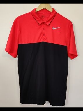 Nike Golf Mens Dri-Fit Colorblock Icon Polo Shirt Orange Black Large L Athletic